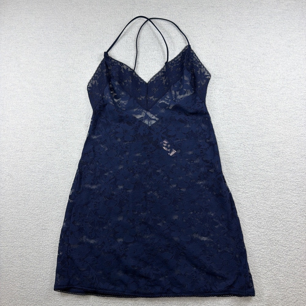 Victoria Secret Babydoll Lingerie Y2K Blue Chemise Sheer Stretch Nightie slip XS